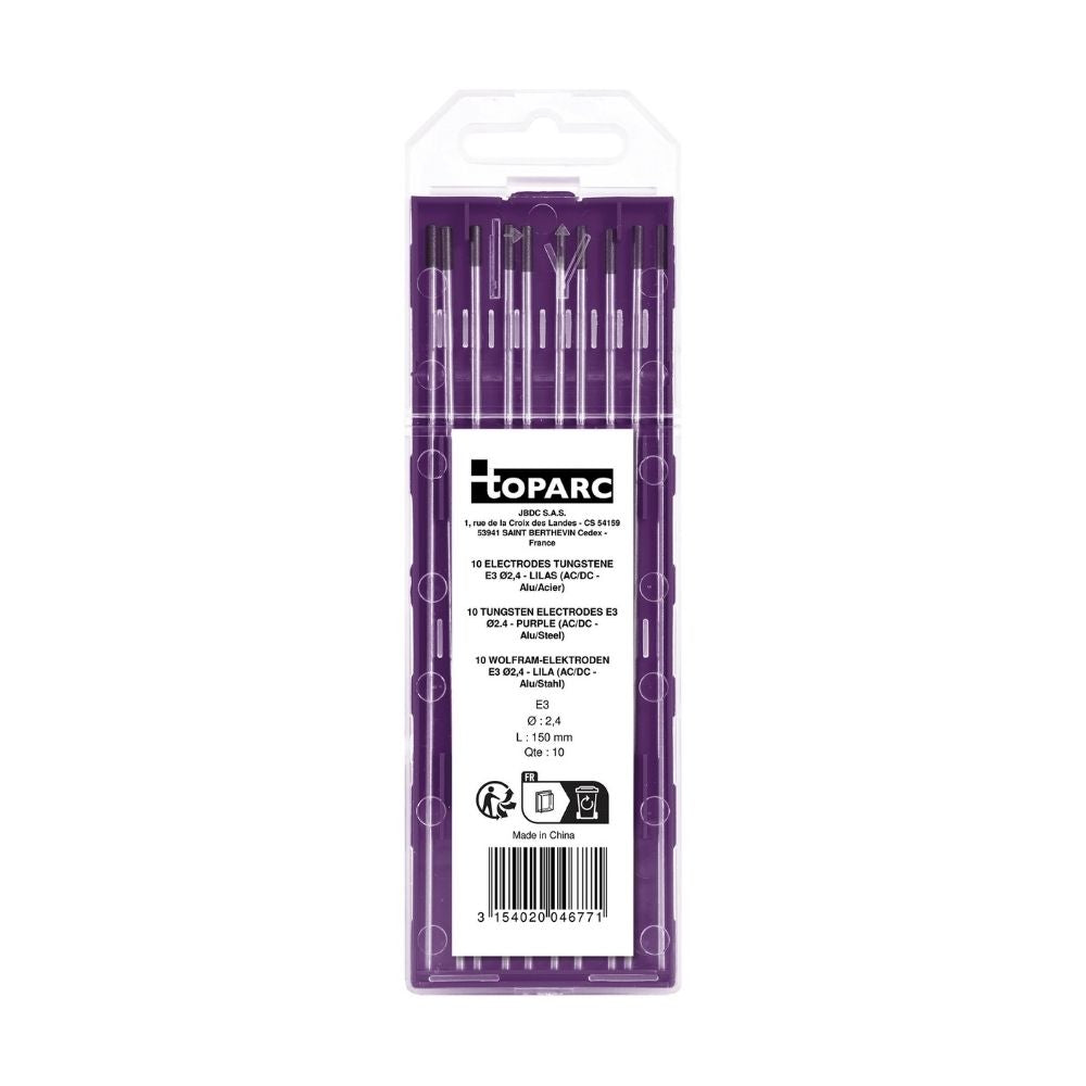 GYS 10 ELECTRODES - TUNGSTEN E3 Ø2.4 - PURPLE (AC/DC - ALUMINIUM/STEEL)