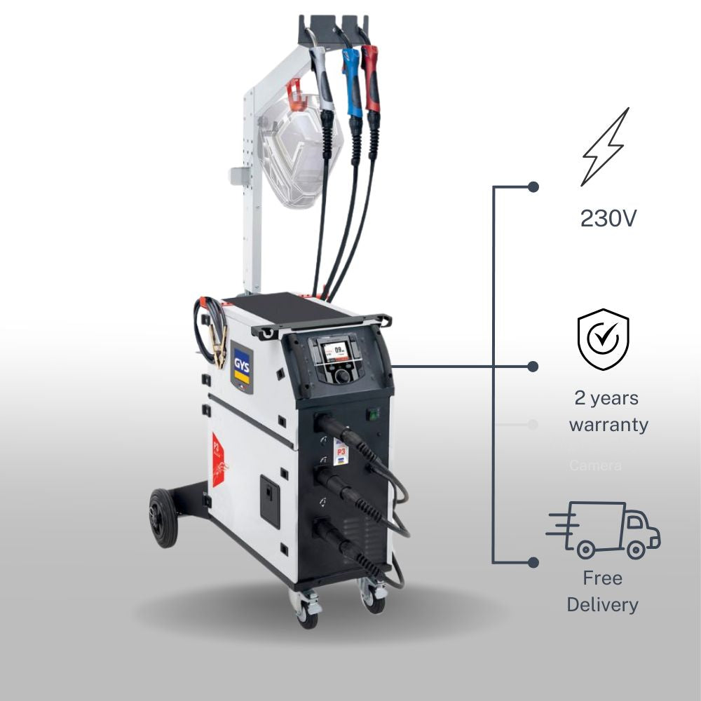 GYS P3-Auto Welding machine with safety features and specifications on a white background