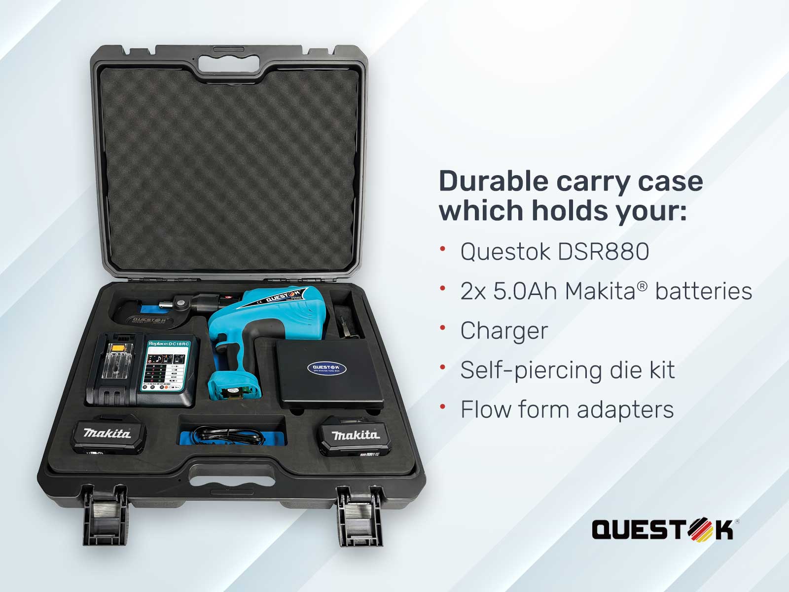 Questok-DSR880 Digital SPR Riveter with durable moulded carry case