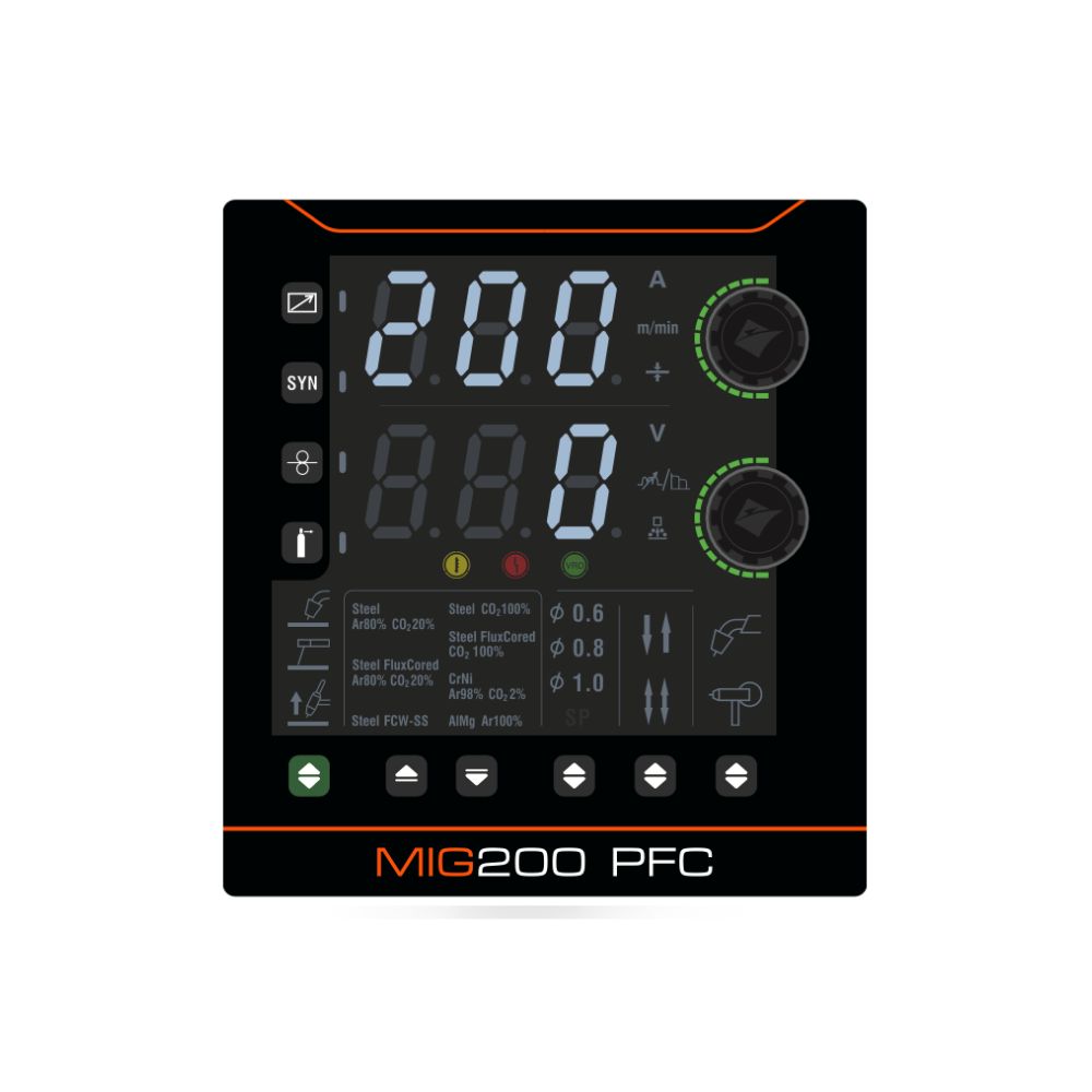 Jasic MIG 200 EVO PFC front control panel