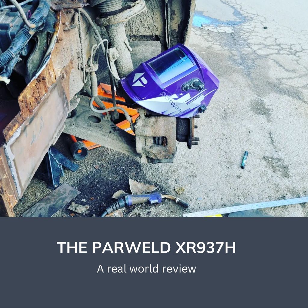 The parweld XR937H true colour welding helmet used whilst welding a car