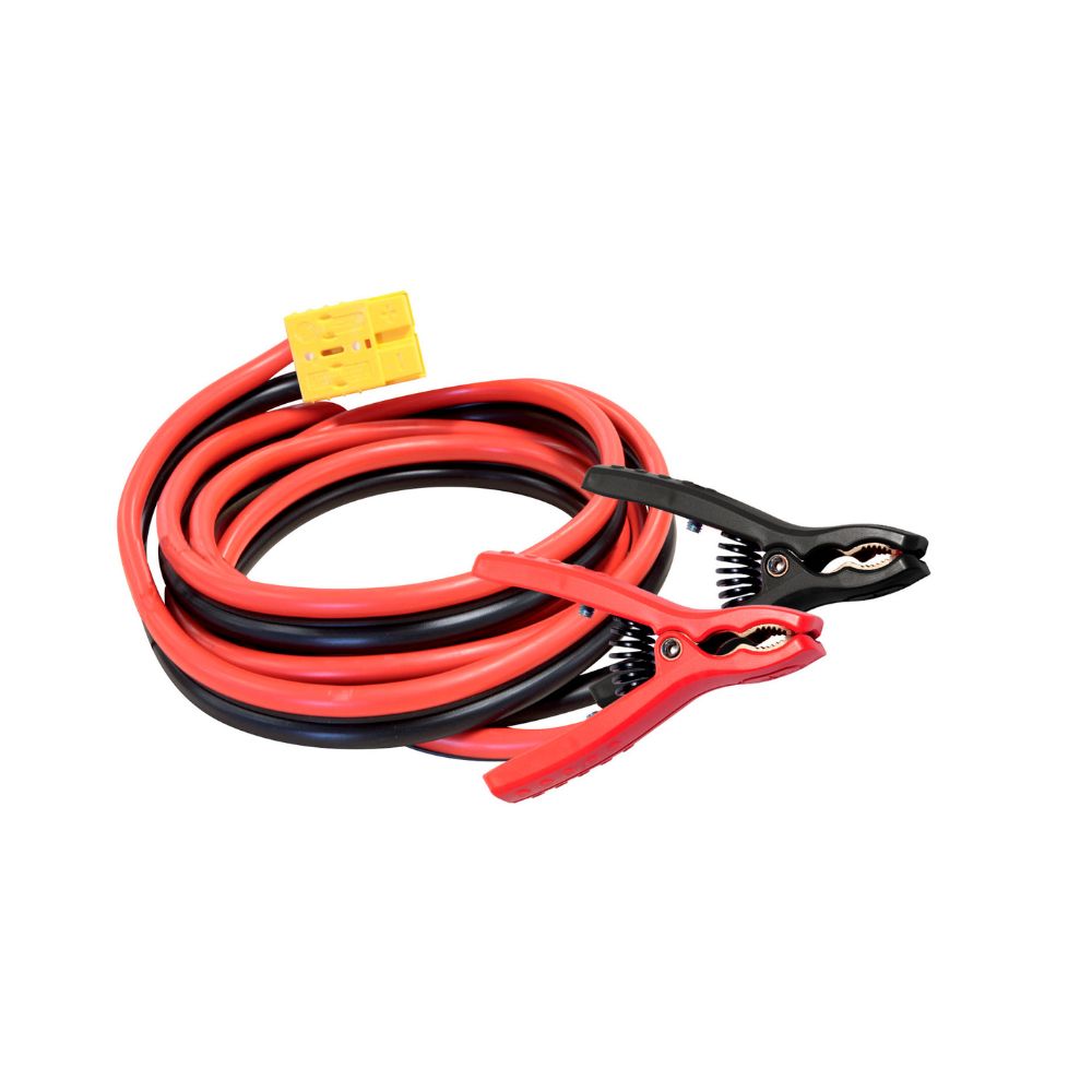 029453-Red and black jumper cables with clamps on a white background
