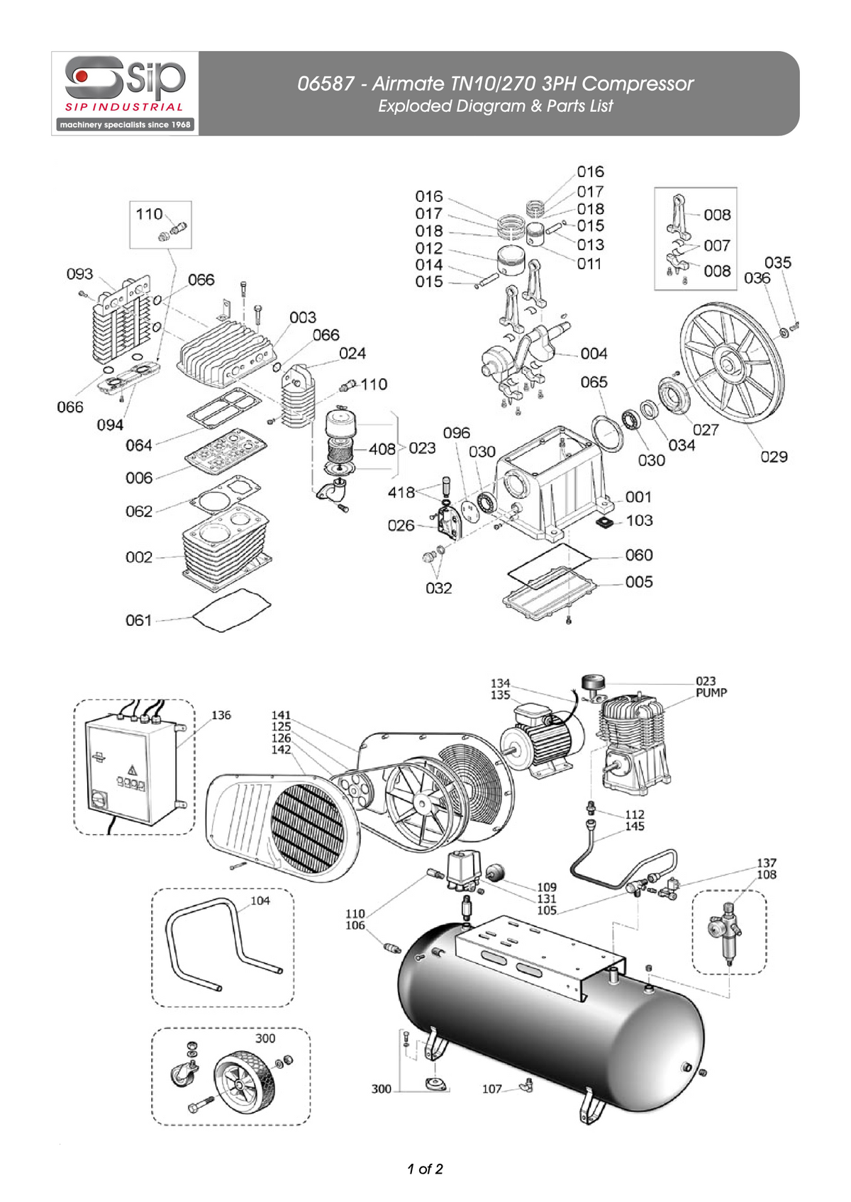 SIP TN10/270 270ltr 10hp Parts Diagram