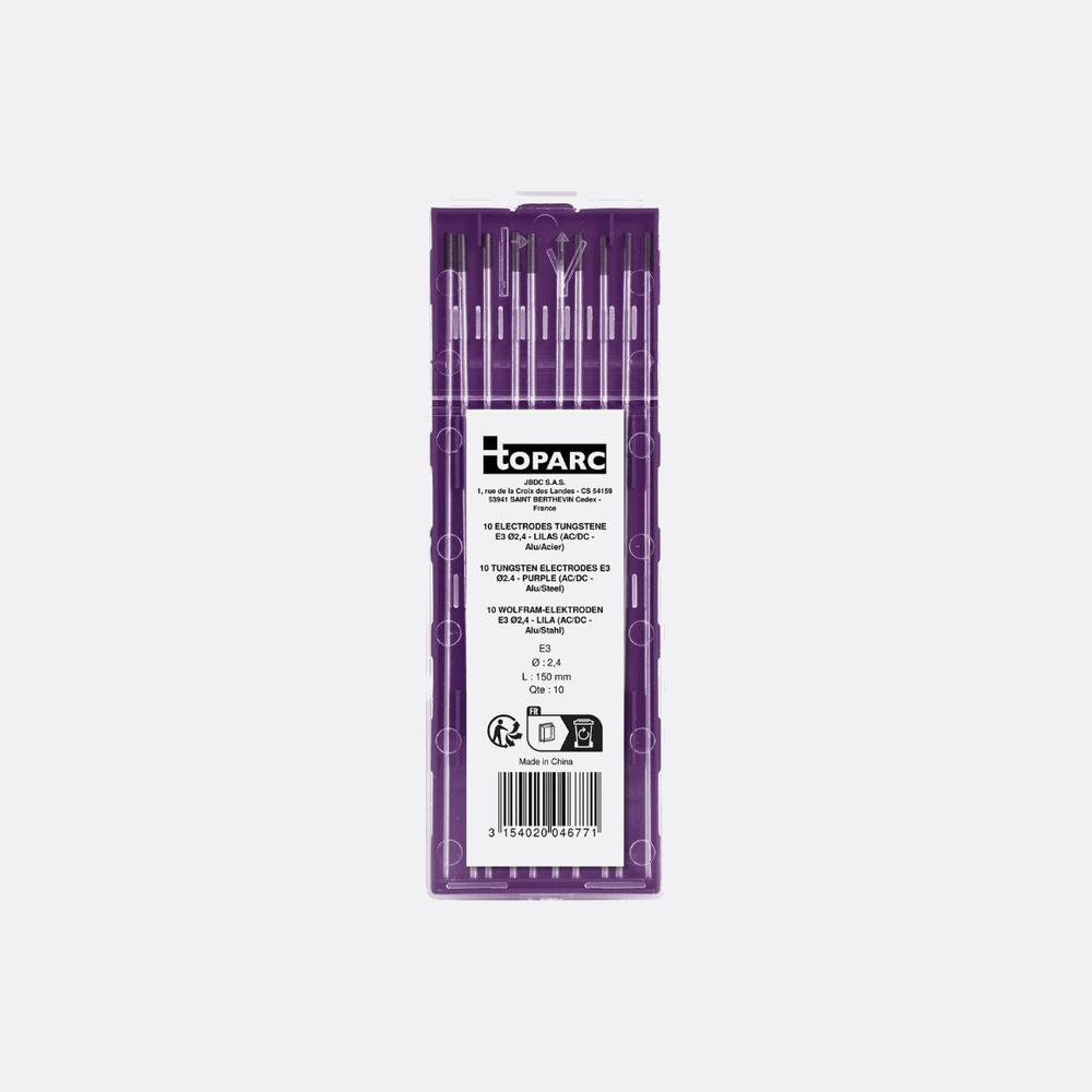Gys 10 Electrodes - Tungsten E3 Ø2.4 - Purple (ac/dc - Aluminium/steel)