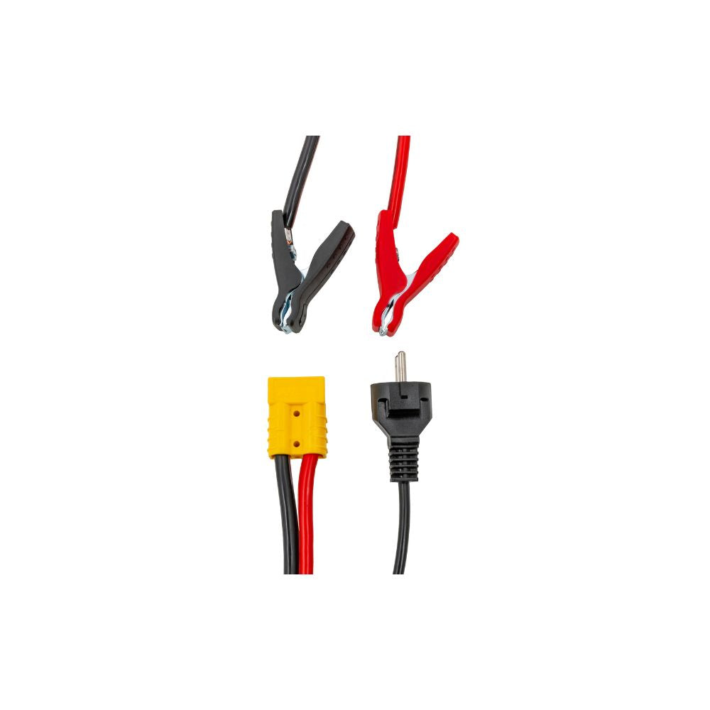 Set of GYSFLASH  electrical connectors including clamps and plug on a white background