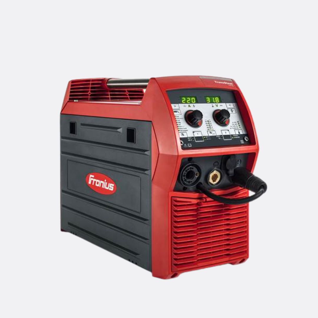 Red and black Fronius 2200c multiprocess power unit on a white background