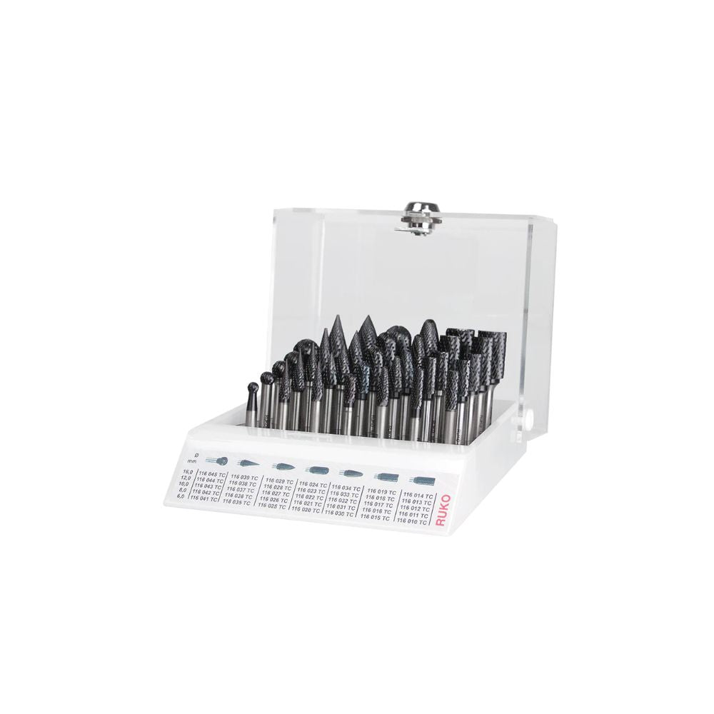 RUKO Tungsten Carbide Rotary Burrs MEGA Set with TiN coating