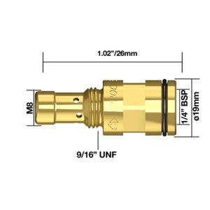 Tapered Head Assembly, Tip Thread M8, 1/4” BSP, 19mm Diameter  Dimensions